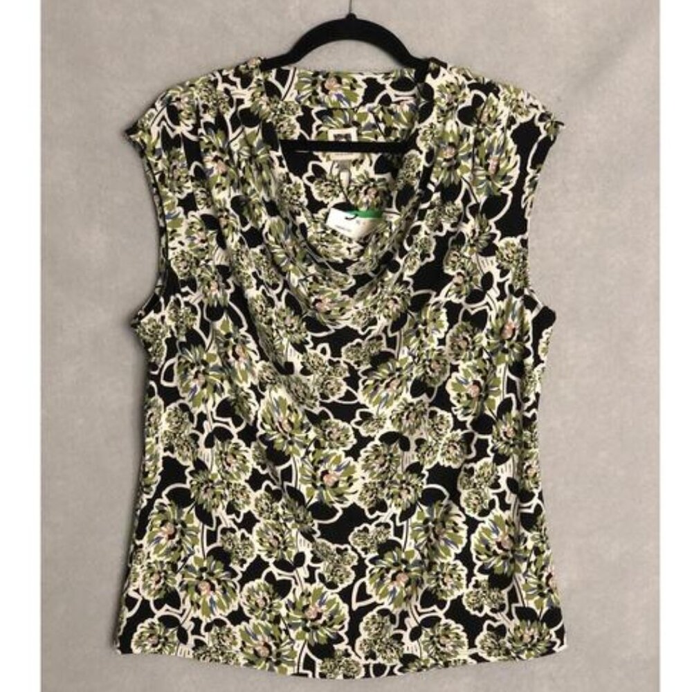 Anne Klein Women's Extra Large Floral-Leafy Printed Cowl Neck Top NEW - XL